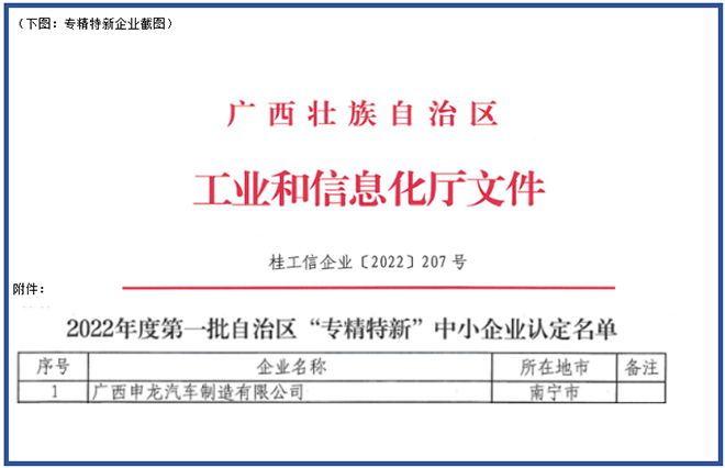 喜報！廣西申龍獲批2022年度第一批自治區(qū) “專精特新”中小企業(yè)